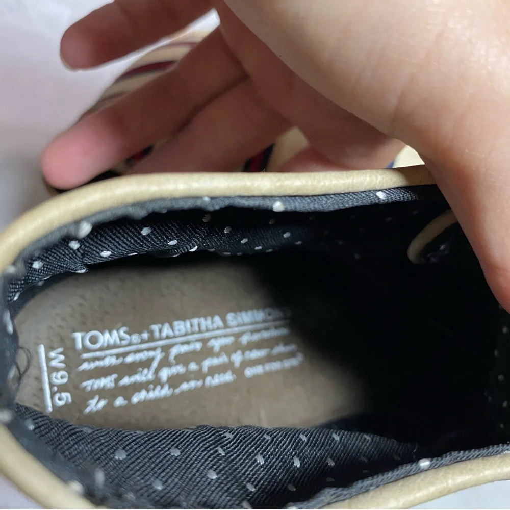 Toms + Tabitha Simmons Red Cricket Stripe Desert Wedge Retail $200 New W Flaws